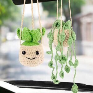 Vansolinne Linda Bohemian Crochet Hanging Plant for Car Rearview Mirror, Green S